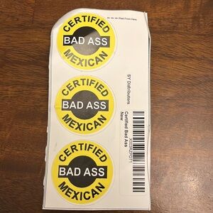 3pcs Certified Bad Ass Mexican Funny Hard Hat/Helmet Stickers NWT